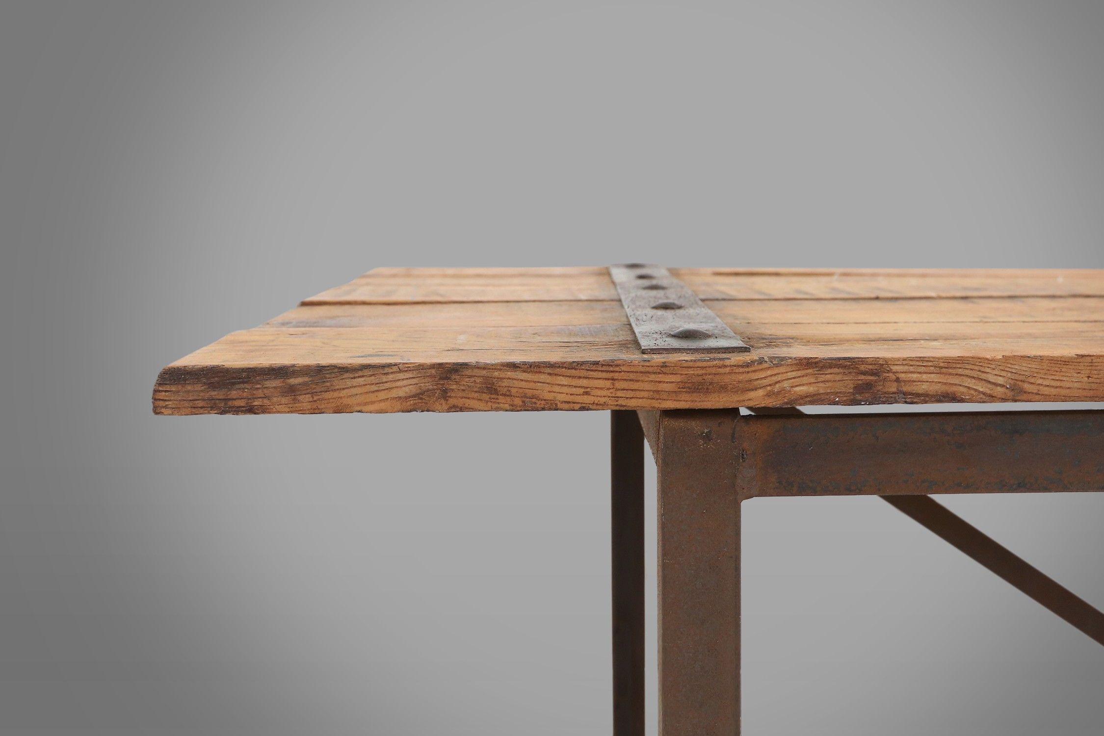  Industrial side tables with metal frame and wooden top and removable platform, Belgium, 1920thumbnail